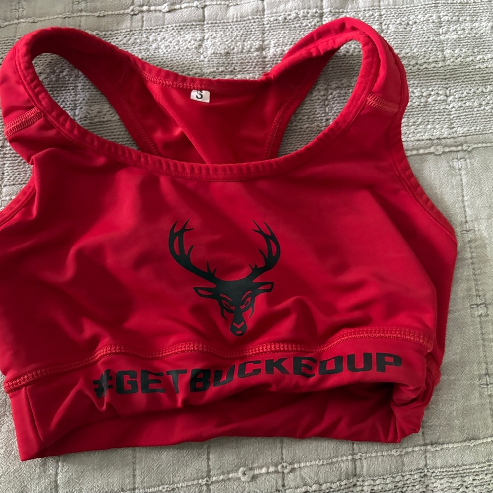 Red Sports Bra with Deer Logo